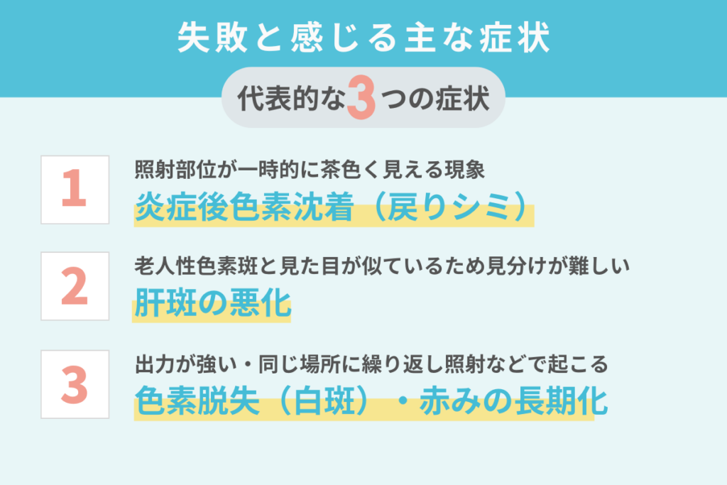 ピコレーザーで失敗と感じる主な症状