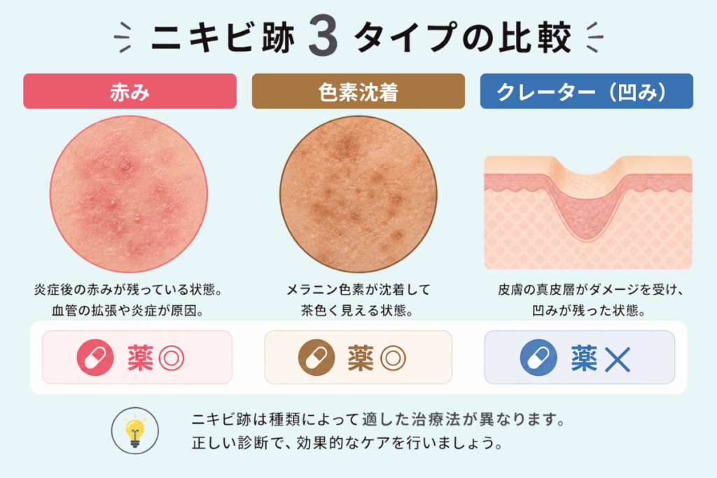 ニキビ跡3タイプの比較