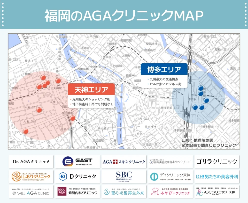 福岡でAGA治療がおすすめのクリニック15選！博多・天神で通いやすい医院紹介